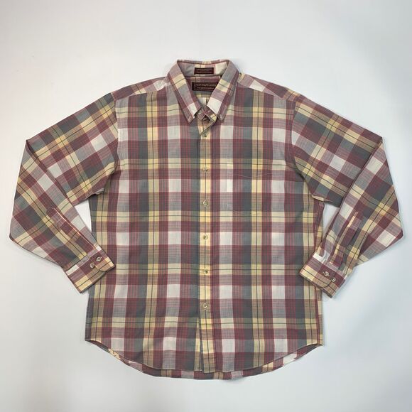 Vintage Chaps Ralph Lauren Shirt Mens L Large Plaid Pinpoint Collar Button Down - Picture 2 of 9